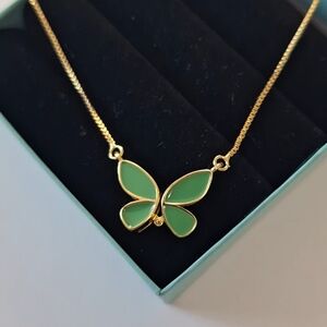 Green enamel butterfly necklace